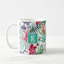Patrón floral tropical brillante con monograma