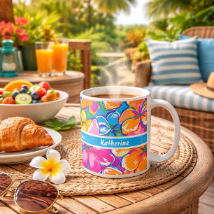 Taza De Café Patrón Floral Tropical Colorido