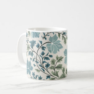 Taza De Café Patrón floral verde azulado y verde sobre fondo cr