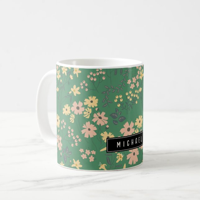 Taza De Café Patrón floral verde boho moderno (Anverso izquierdo)