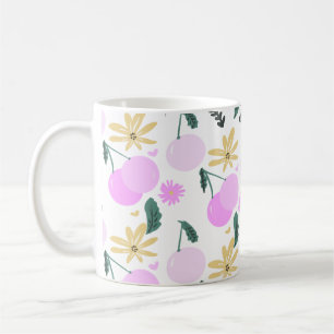 Taza De Café Patrón floral verde cerezo amarillo rosa