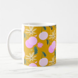 Taza De Café Patrón floral verde cerezo rosa amarillo