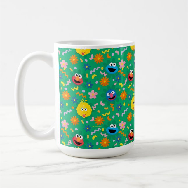 Taza De Café Patrón floral verde de Plaza Sésamo (Izquierda)
