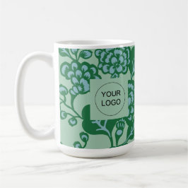 Taza De Café Patrón floral verde y azul vibrante y audaz