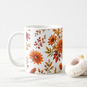 Taza De Café Patrón floral vintage de otoño con girasoles