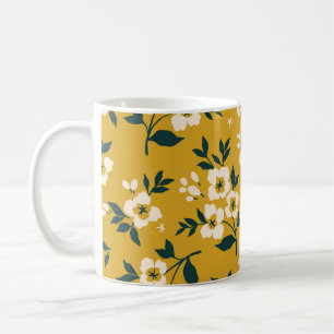 Taza De Café Patrón floral vintage, flores blancas pequeñas.
