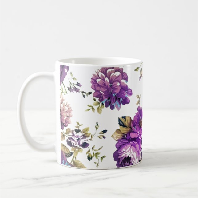 Taza De Café Patrón floral violeta (Izquierda)