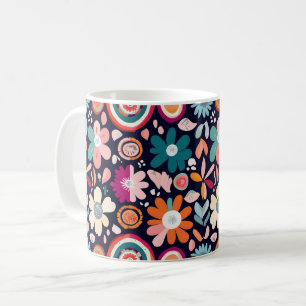 Taza De Café Patrón floral y geométrico retro vibrante