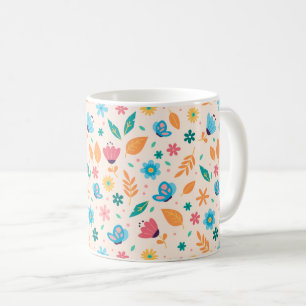 Taza De Café Patrón floral y mariposa