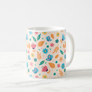 Taza De Café Patrón floral y mariposa