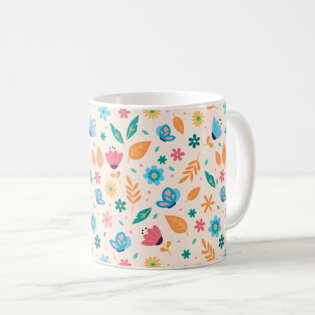 Taza De Café Patrón floral y mariposa (Anverso derecho)