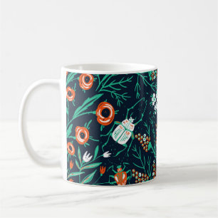 Taza De Café  patrón fluido y fluido floral con flor de verano 