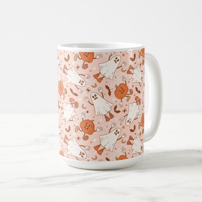 Taza De Café Patrón Fun Retro Ghost & Jack-O-Lantern (Anverso derecho)