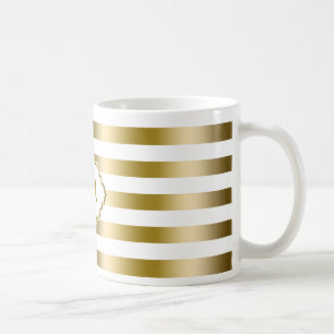 Taza De Café Patrón geométrico 2 de bandas de oro monogramadas