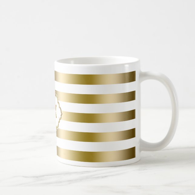 Taza De Café Patrón geométrico 2 de bandas de oro monogramadas (Derecha)