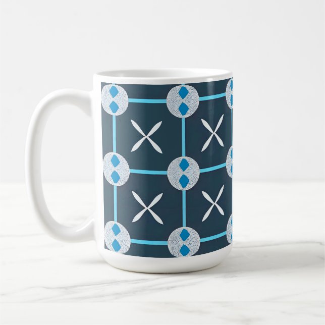 Taza De Café Patrón geométrico abstracto azul y blanco (Izquierda)