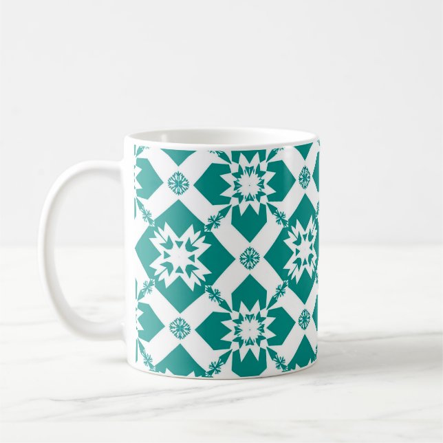 Taza De Café Patrón geométrico abstracto en blanco y verde (Izquierda)