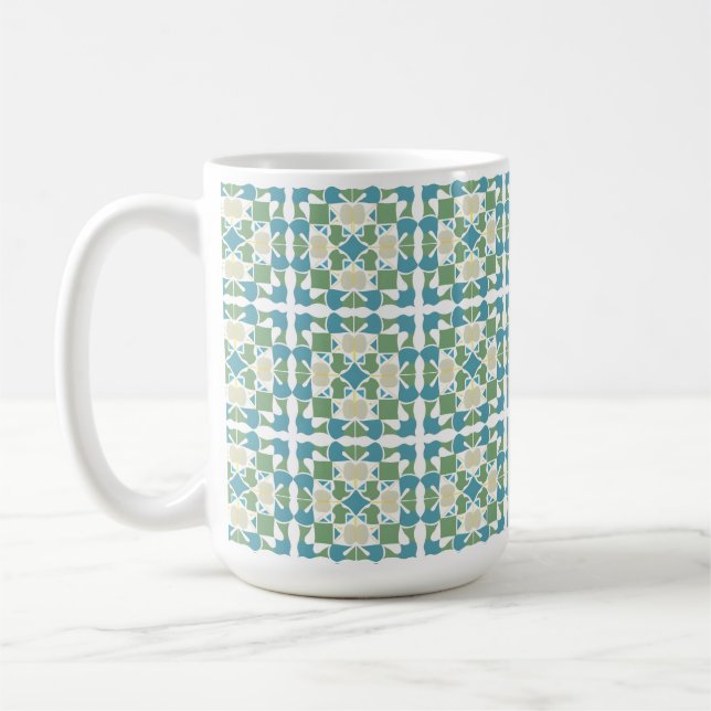 Taza De Café Patrón geométrico abstracto en verde y azul (Izquierda)