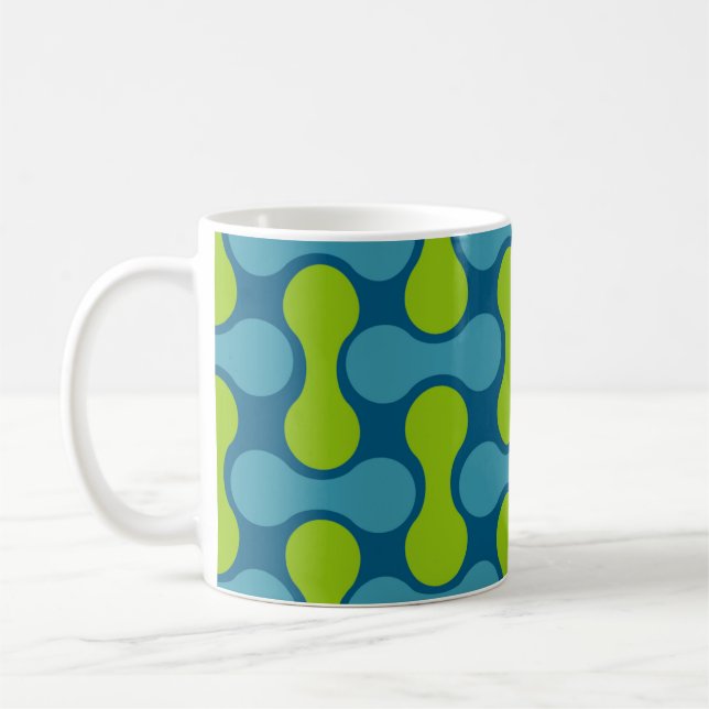 Taza De Café Patrón geométrico abstracto retro en azul y verde (Izquierda)