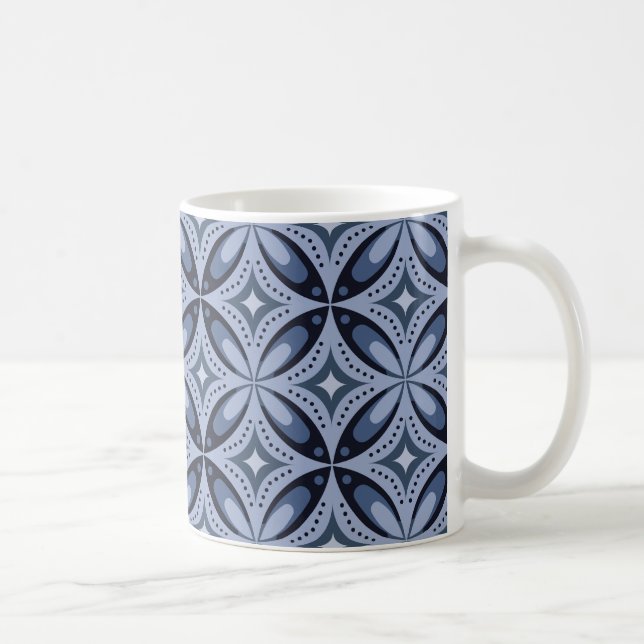 Taza De Café Patrón geométrico azul estilo retro (Derecha)