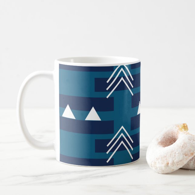 Taza De Café Patrón geométrico blanco azul (Con donut)