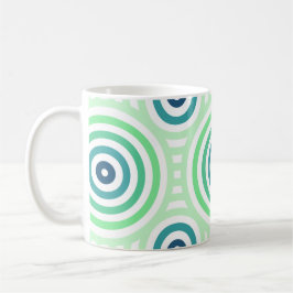 Taza De Café Patrón geométrico circular retro en verde y azul