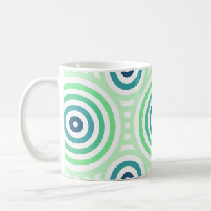 Taza De Café Patrón geométrico circular retro en verde y azul