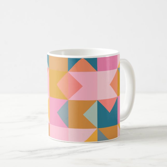 Taza De Café Patrón geométrico corto en rosa y amarillo Verde a (Anverso derecho)