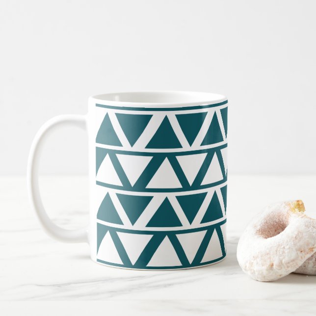 Taza De Café Patrón geométrico de bandas triangulares blancas a (Con donut)