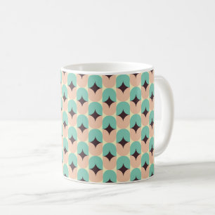 Taza De Café Patrón geométrico de formas azul verdoso, beige y