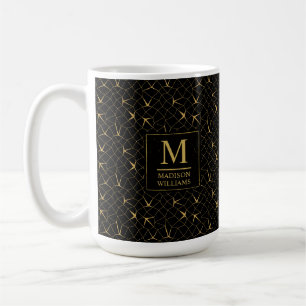 Taza De Café Patrón geométrico de lujo con brillo dorado y negr