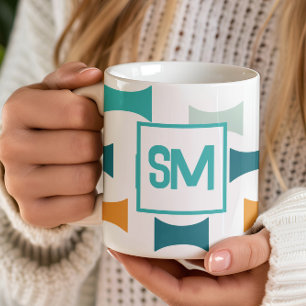 Taza De Café Patrón geométrico de mediados de siglo retro monog