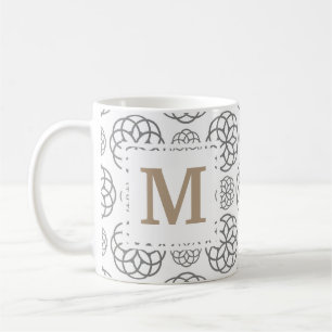 Taza De Café Patrón Geométrico de Monograma Gris Dorado Persona