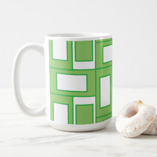 Taza De Café Patrón geométrico de rectángulos blancos verdes