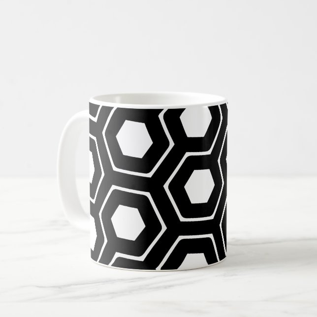 Taza De Café Patrón geométrico del abejón blanco negro (Anverso izquierdo)