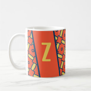 Taza De Café Patrón geométrico del Naranja de monograma amarill