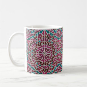 Taza De Café Patrón geométrico en color rosa marrón y azul