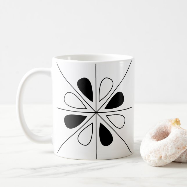 Taza De Café Patrón geométrico floral blanco y negro (Con donut)