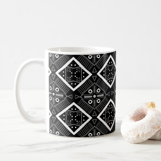 Taza De Café Patrón geométrico Guay Líneas blancas negras (Con donut)