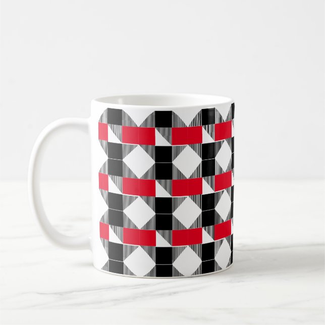 Taza De Café patrón geométrico moderno estético rojo y negro w (Izquierda)