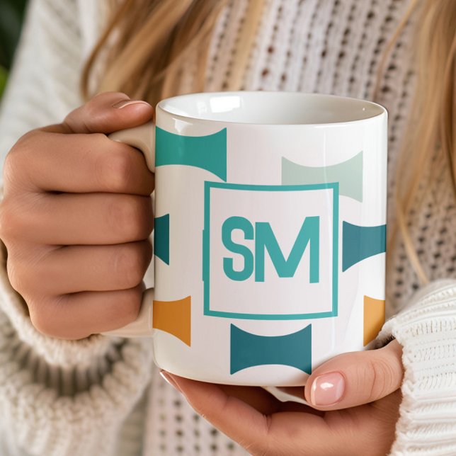 Taza De Café Patrón geométrico monograma retro medio siglo (Subido por el creador)