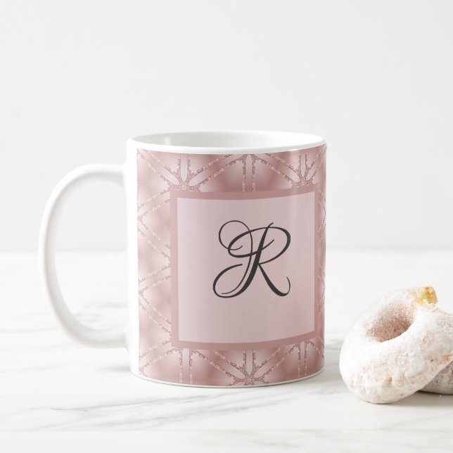 Taza De Café Patrón geométrico monograma Rosa Purpurina oro (Con donut)