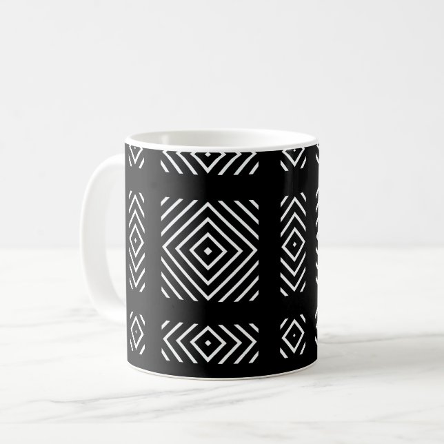 Taza De Café Patrón geométrico negro y blanco Ama (Anverso izquierdo)