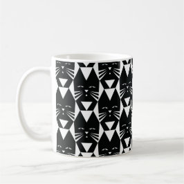 Taza De Café Patrón geométrico negro y blanco del gato tuxedo