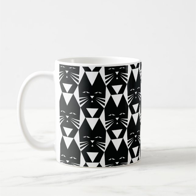 Taza De Café Patrón geométrico negro y blanco del gato tuxedo (Izquierda)