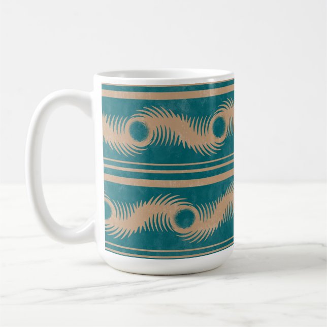 Taza De Café Patrón geométrico rayado verde azulado y caramelo (Izquierda)