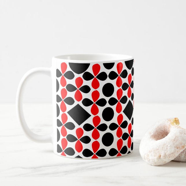 Taza De Café Patrón geométrico rojo negro (Con donut)