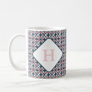 Taza De Café Patrón geométrico rosa y Verde azulado