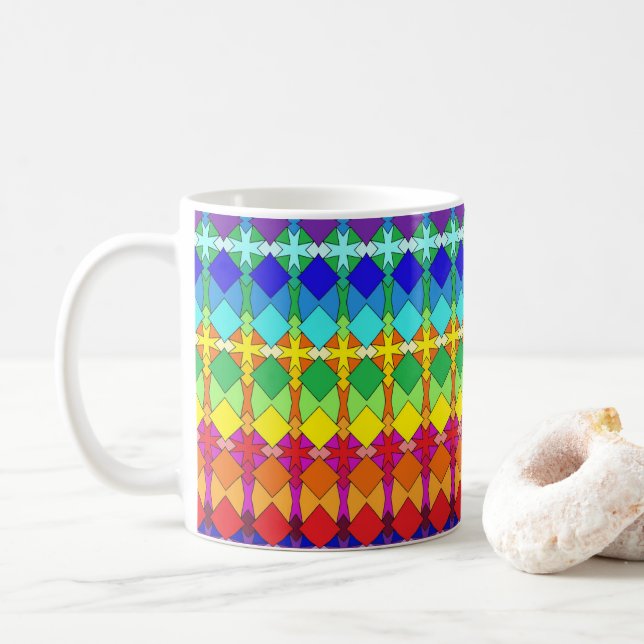 Taza De Café Patrón geométrico vibrante (Con donut)