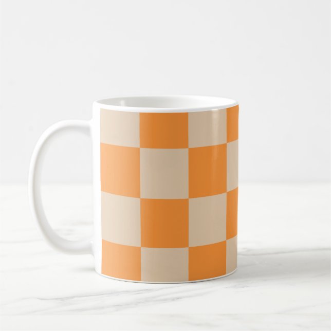Taza De Café Patrón Gingham de naranja controlado (Izquierda)